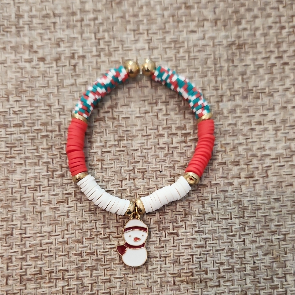 Festive Snowman Kids Bracelet - Red, White, and Green